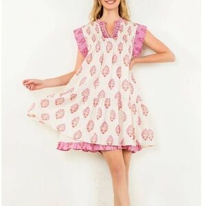 Sleeveless Pintuck Floral Print Dress THML